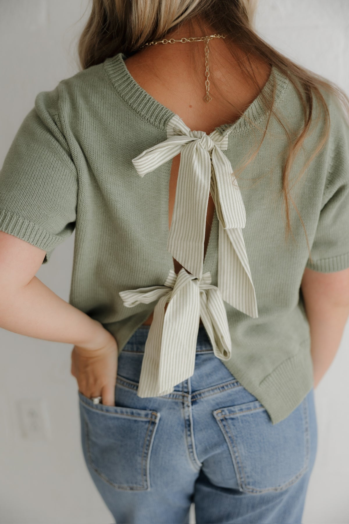 Olive Bow Sweater Top