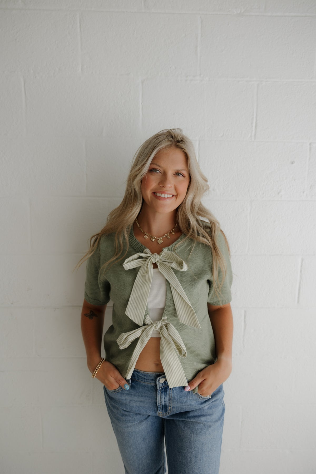 Olive Bow Sweater Top