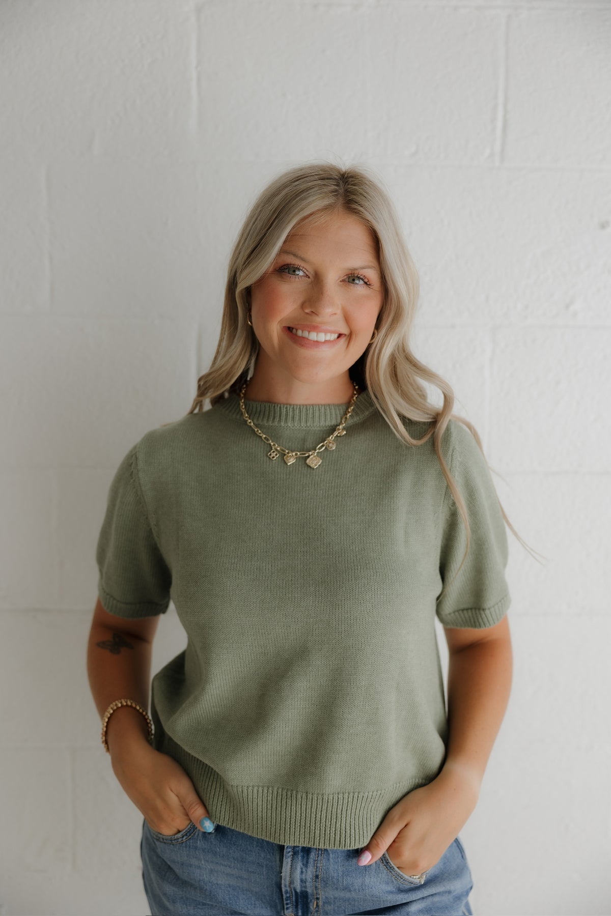 Olive Bow Sweater Top